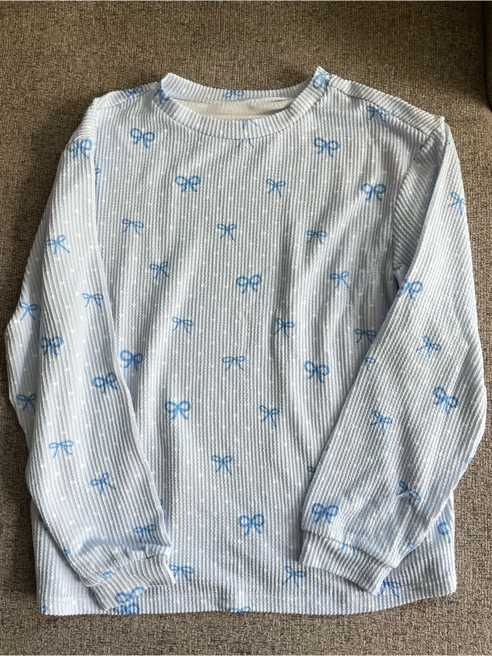 Amazon Women's Light Blue Ribbed Bow-Print Pajama Set